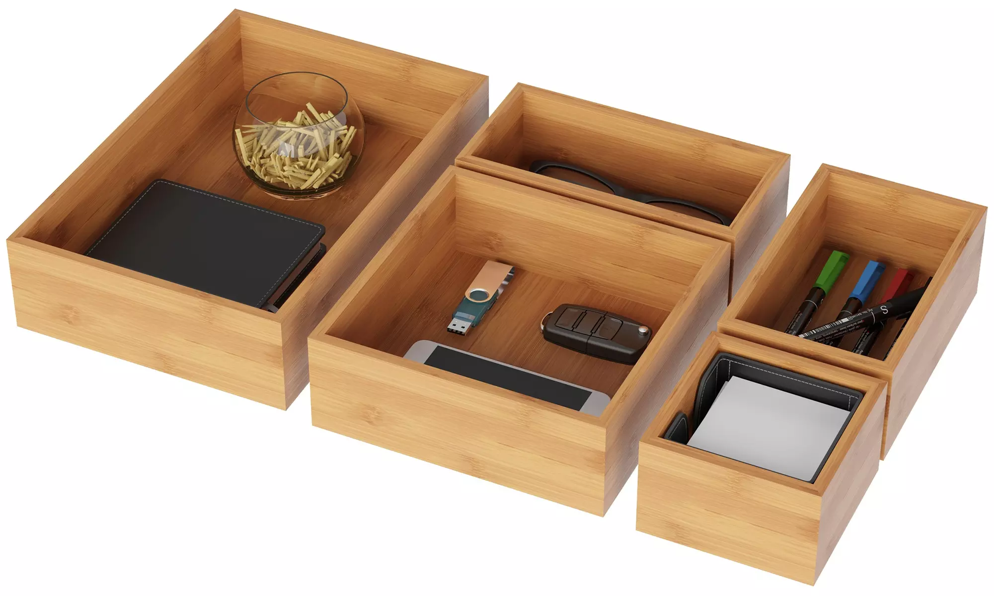 Lavish Home 5 Compartment Bamboo Drawer Organizer