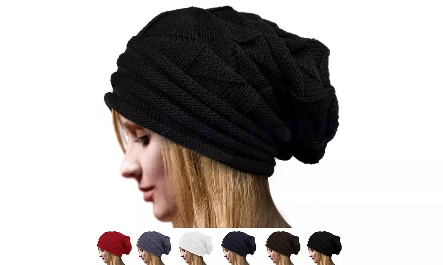 Women Men Beanie Winter Knitted Hat Unisex Folds Solid Color Hip-Hop Beanie - Primary Image