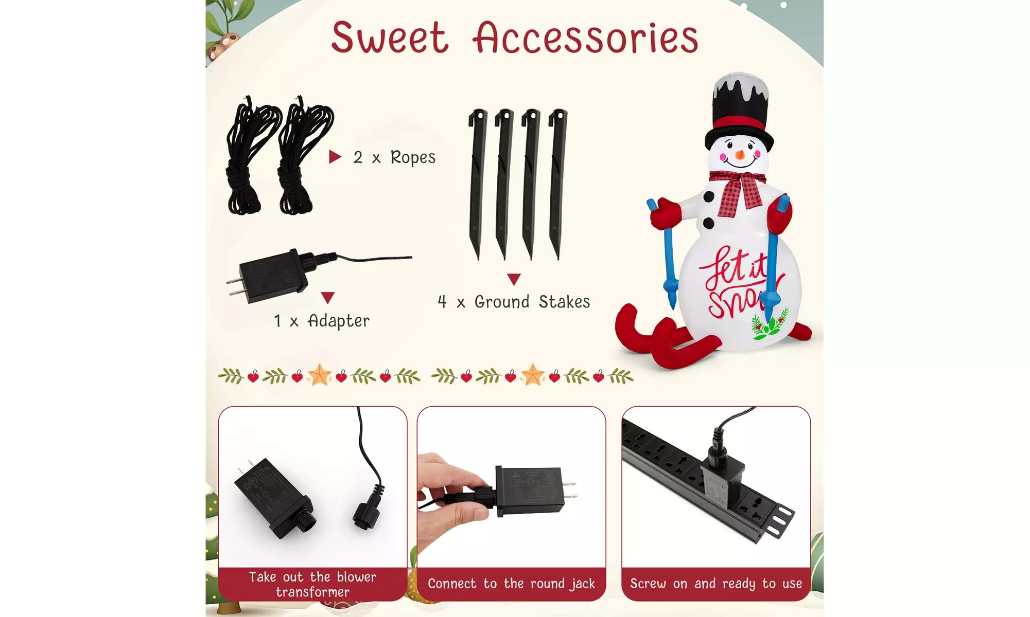 Costway 6FT Inflatable Christmas Skiing Snowman Blow up Party Decor LED Lights