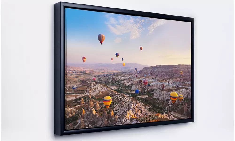 Hot Air Balloon Flying - Photography Framed Canvas Art Print - Second Medium