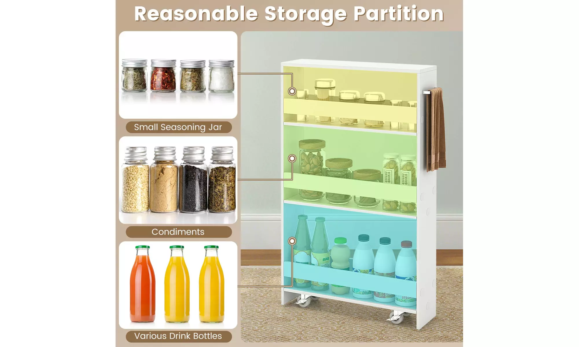 Costway 4-Tier Slim Storage Cart w/ Open Shelves Rolling Kitchen Cart on Wheels