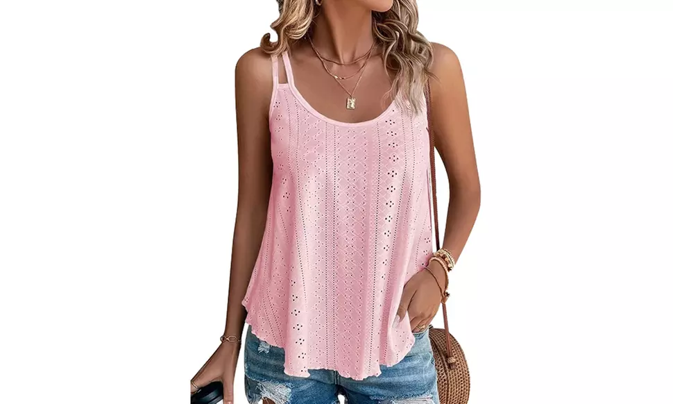 Womens Tank Tops Eyelet Spaghetti Strap Summer Tops Shirts Flowy Camisoles
