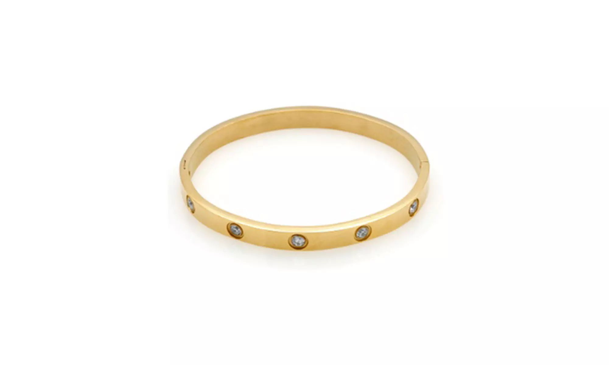 18k Yellow Gold plated Silver Hinged Bangle Braelet,10 White Sapphire For Unisex - Primary Image