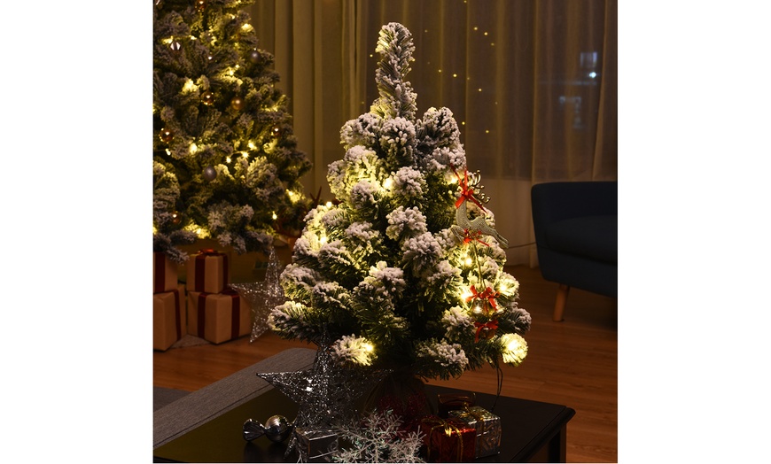 Costway 24'' Pre-Lit Snow Flocked Tabletop Christmas Tree Decor W ...