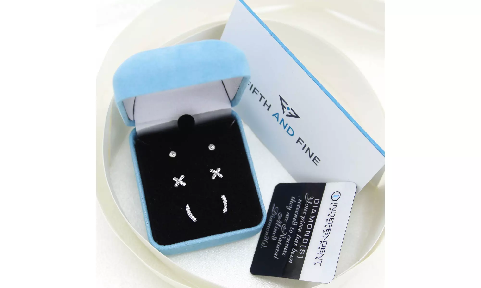 3 Pairs Set 1/10 Cttw Diamond Circle XO Curved Bar Stud Earrings 925 Silver