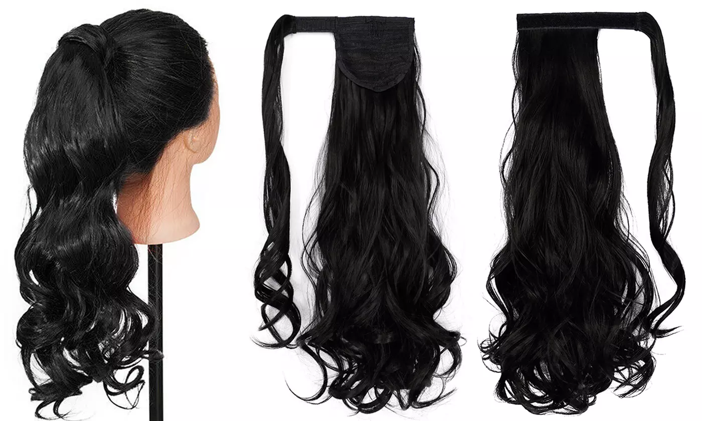 Women Long Curly Wavy Wrap Around Ponytail Extension Synthetic Hair Piece Clip