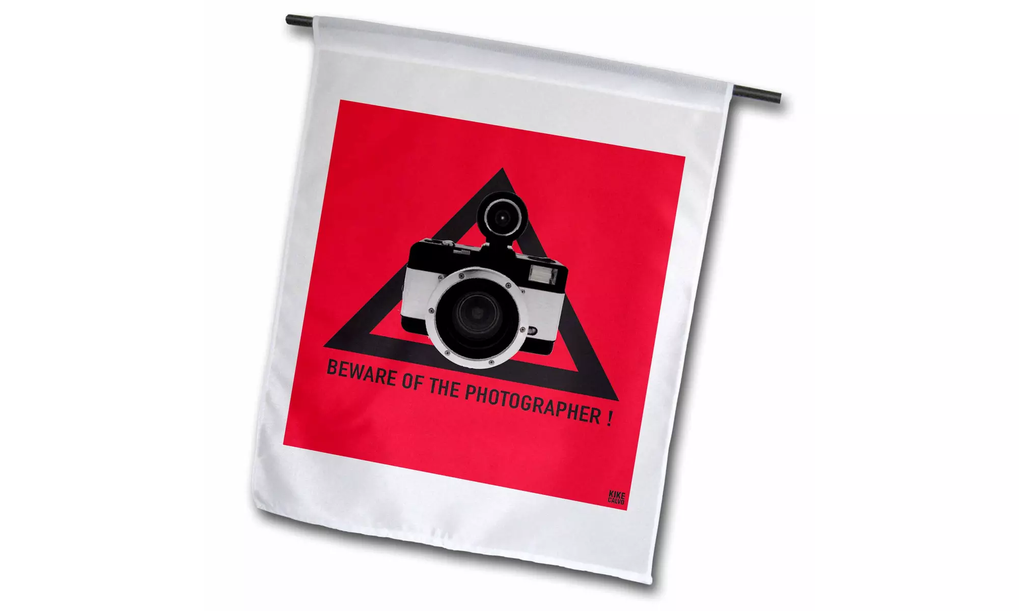  Garden Flag Beware of the photographer.Black text and triangle, red background - Second Medium