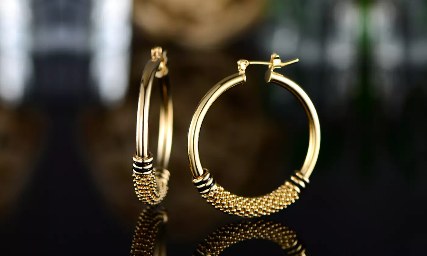 18k Gold Overlay Egyptian hoop earrings - Primary Image
