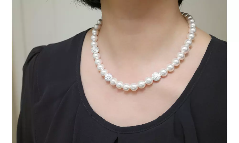 Genuine Freshwater Pearl Crystal Ball Necklace Made With Crystals From Swarovski - Second Medium