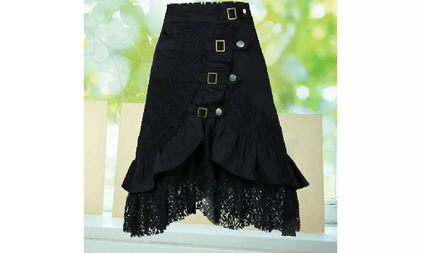 Women's Steampunk Gothic Style Black Lace Splicing Metal Button Buckle Skirt - Primary Image