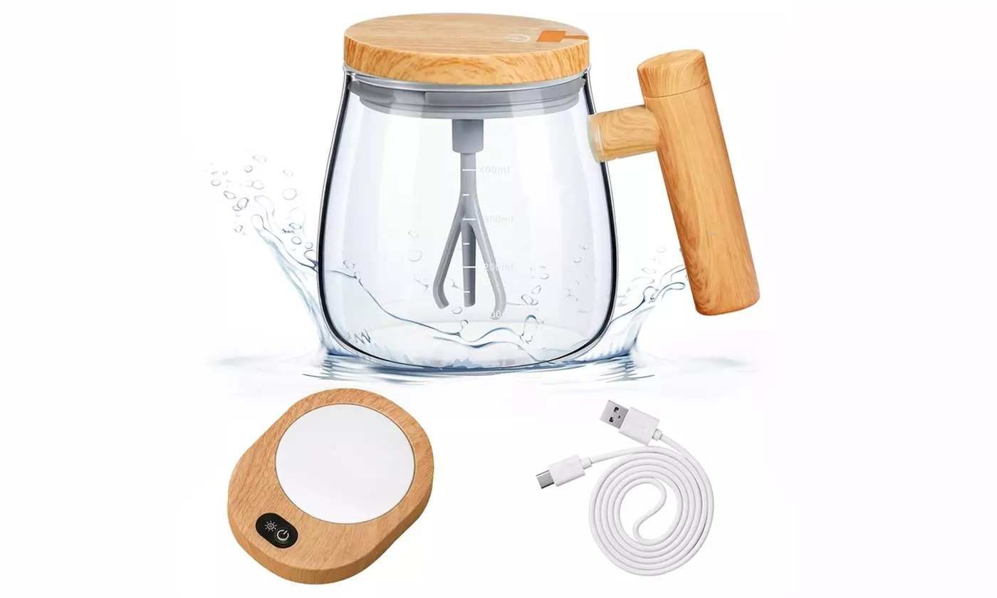 NewHome Self Stirring Mug Electric Mixing Coffee Cup with Warming Pad 400ml