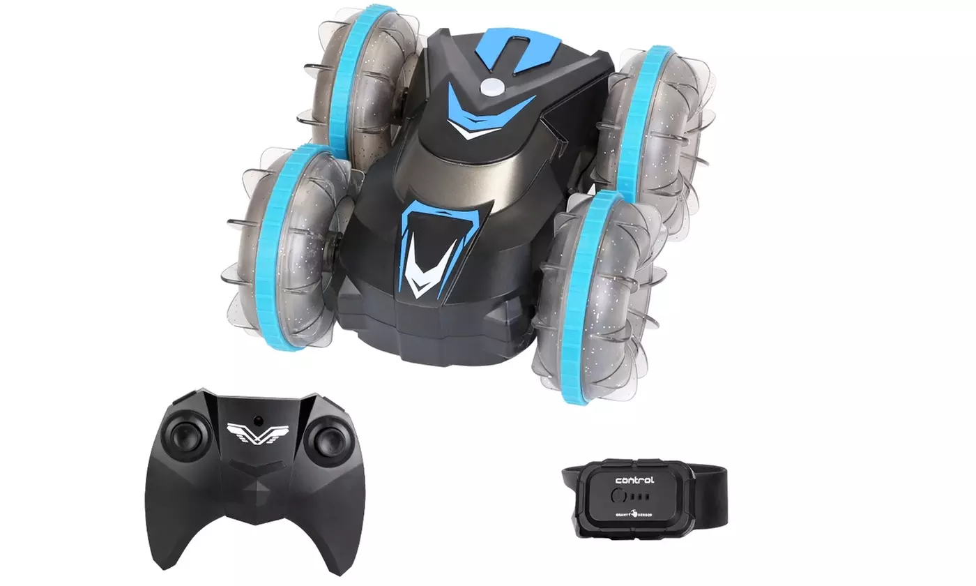 iMounTEK Amphibious RC Stunt Car with Lights & 360-Degree Rotation Off-Road Fun