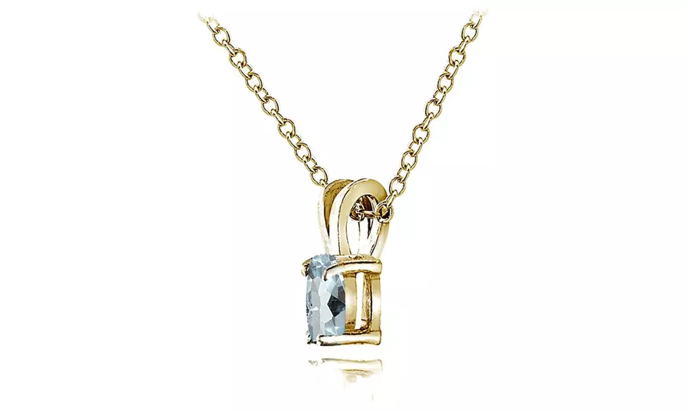 Yellow Gold Flashed Sterling Silver Blue Topaz 6x4mm Oval Solitaire Necklace
