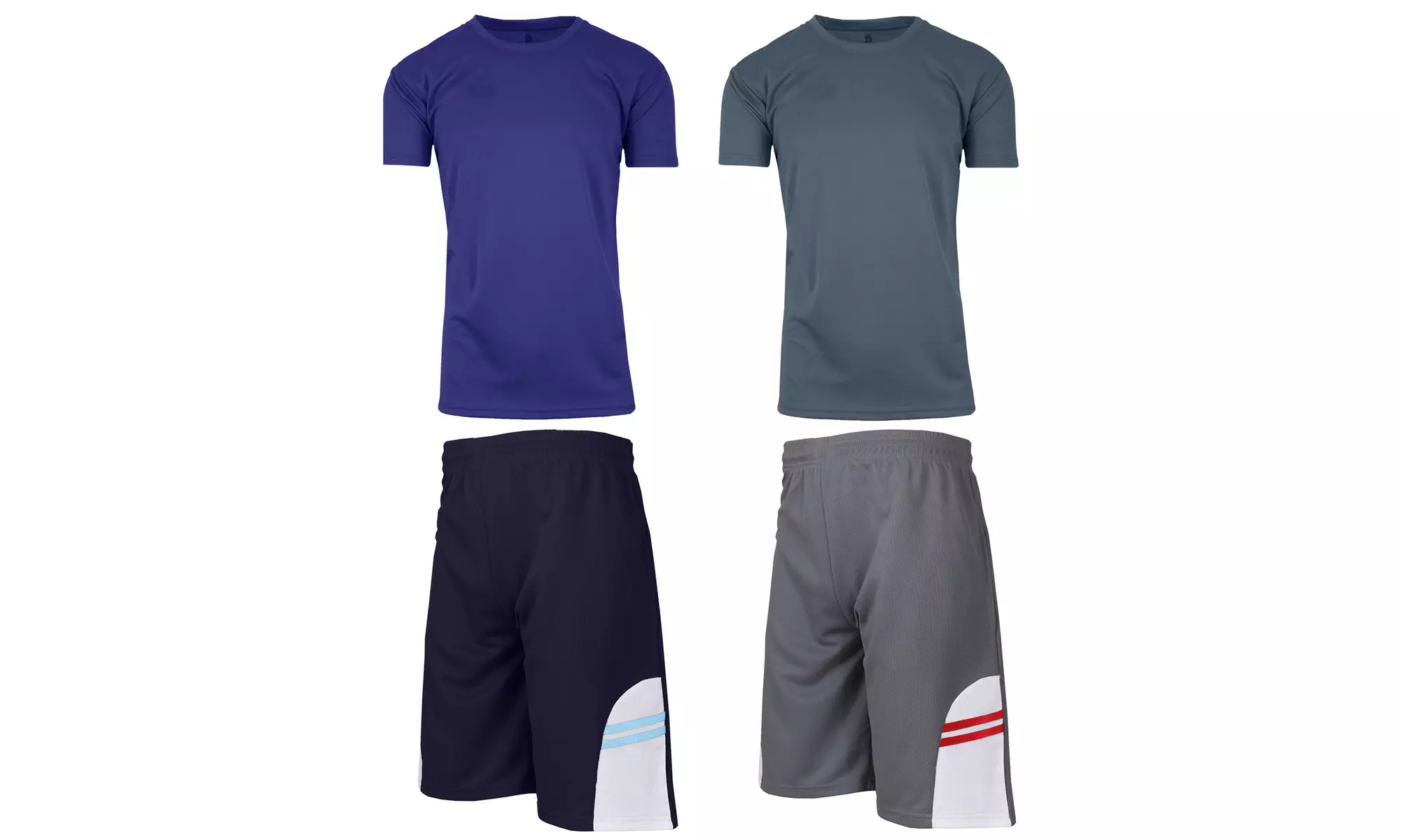 Men's 4-Piece Moisture Wicking Top & Bottom Short Sleeve Tee & Mesh Shorts