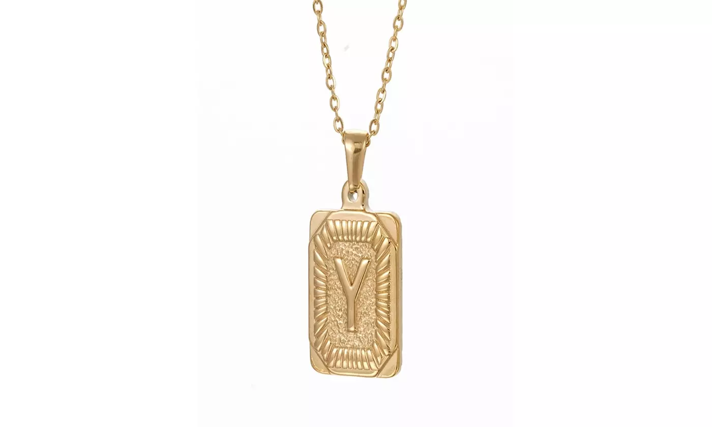 Gold Plated Stainless Steel Initial Pendant with Box Link Chain Necklace