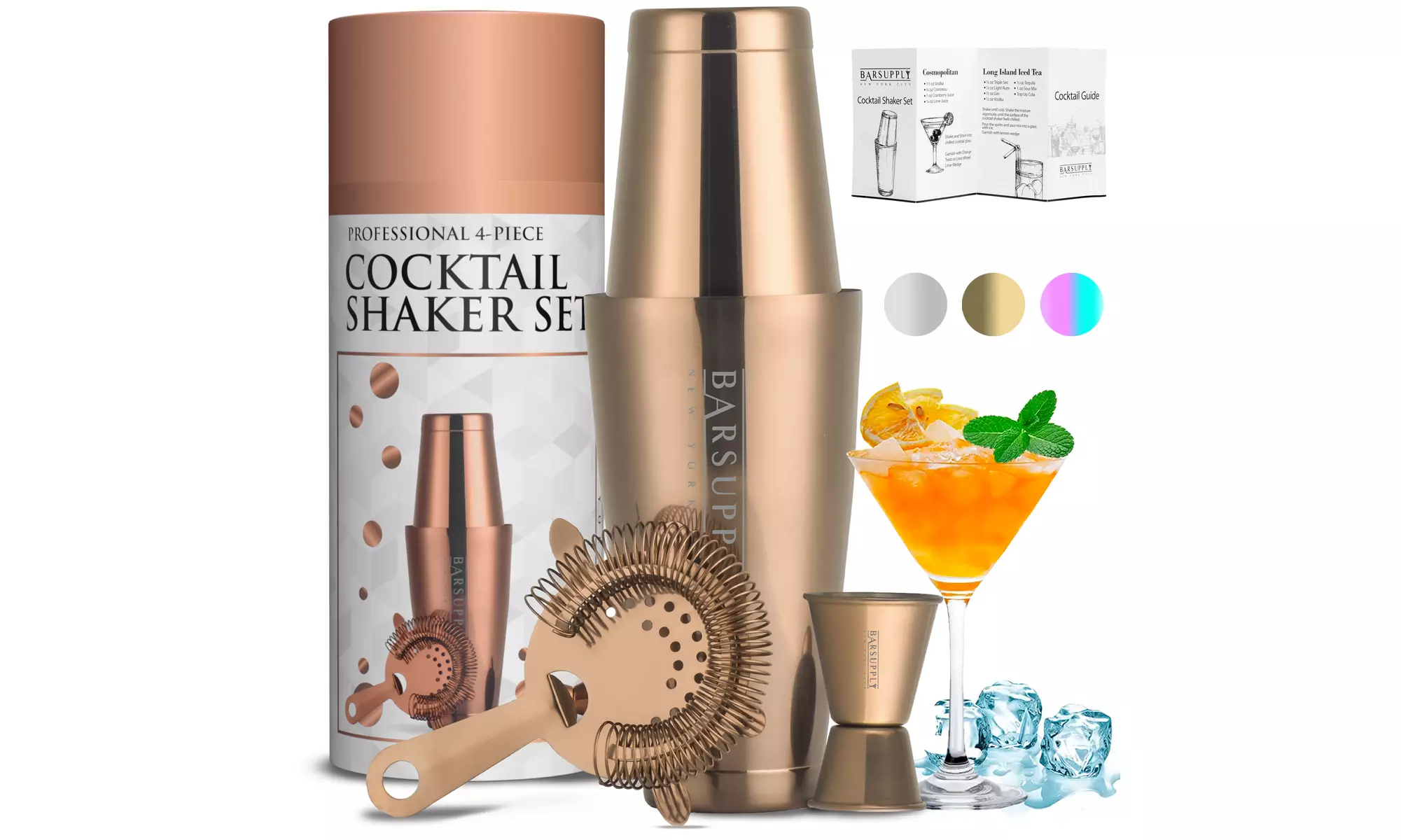 Professional 4-Piece Boston Cocktail Shaker Set