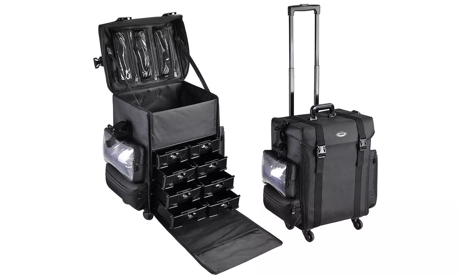 Pro Black 2in1 Soft Sided Rolling Makeup Case Train Bag w/Drawer Artist - Primary Image