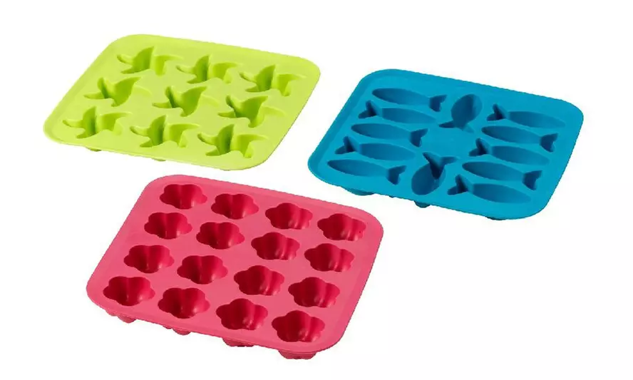 Plastic Synthetic Rubbe Ice Cube Tray 3 Different Design Shapes Star Fish Flower - Second Medium