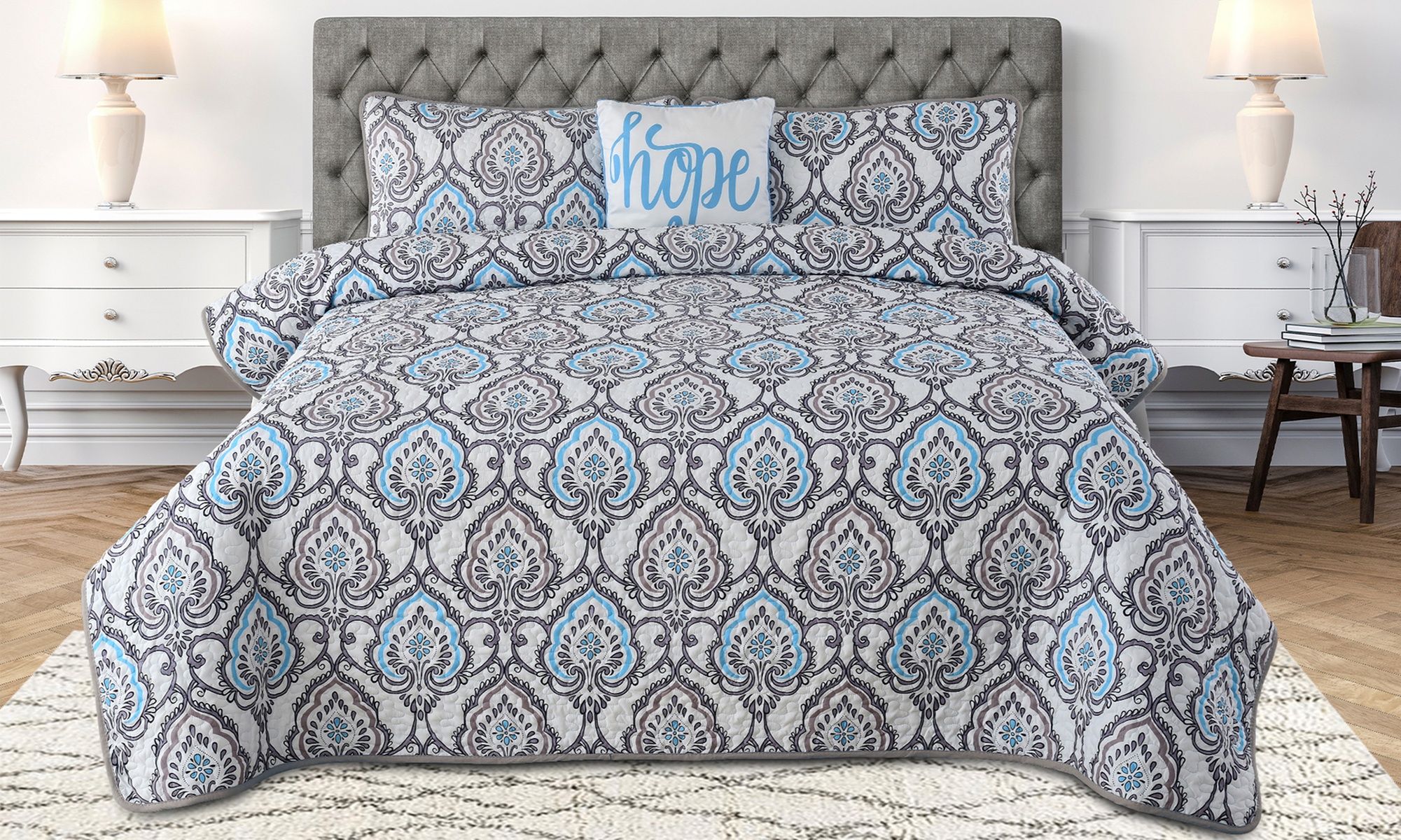 Lux Decor Collection Reversible 3-4pc Microfiber Quilt Set with Pillow Shams