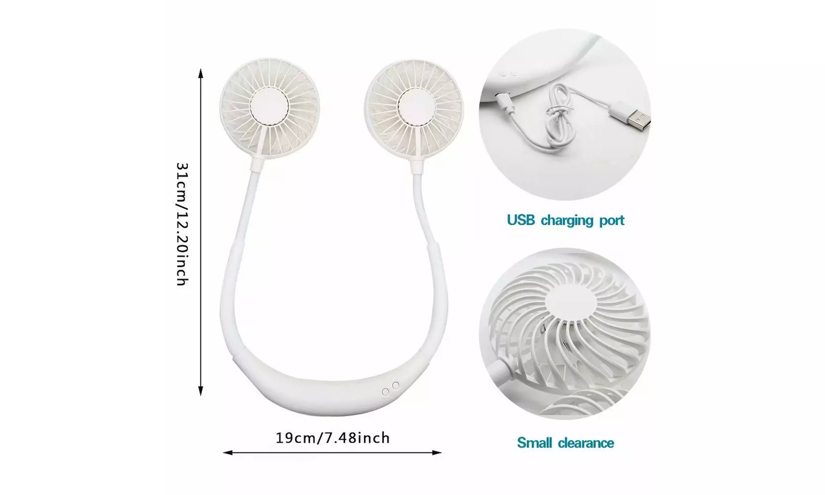 Neck Fan Portable Personal Fan USB Rechargeable with Dual Cooling Wind Head - Second Medium