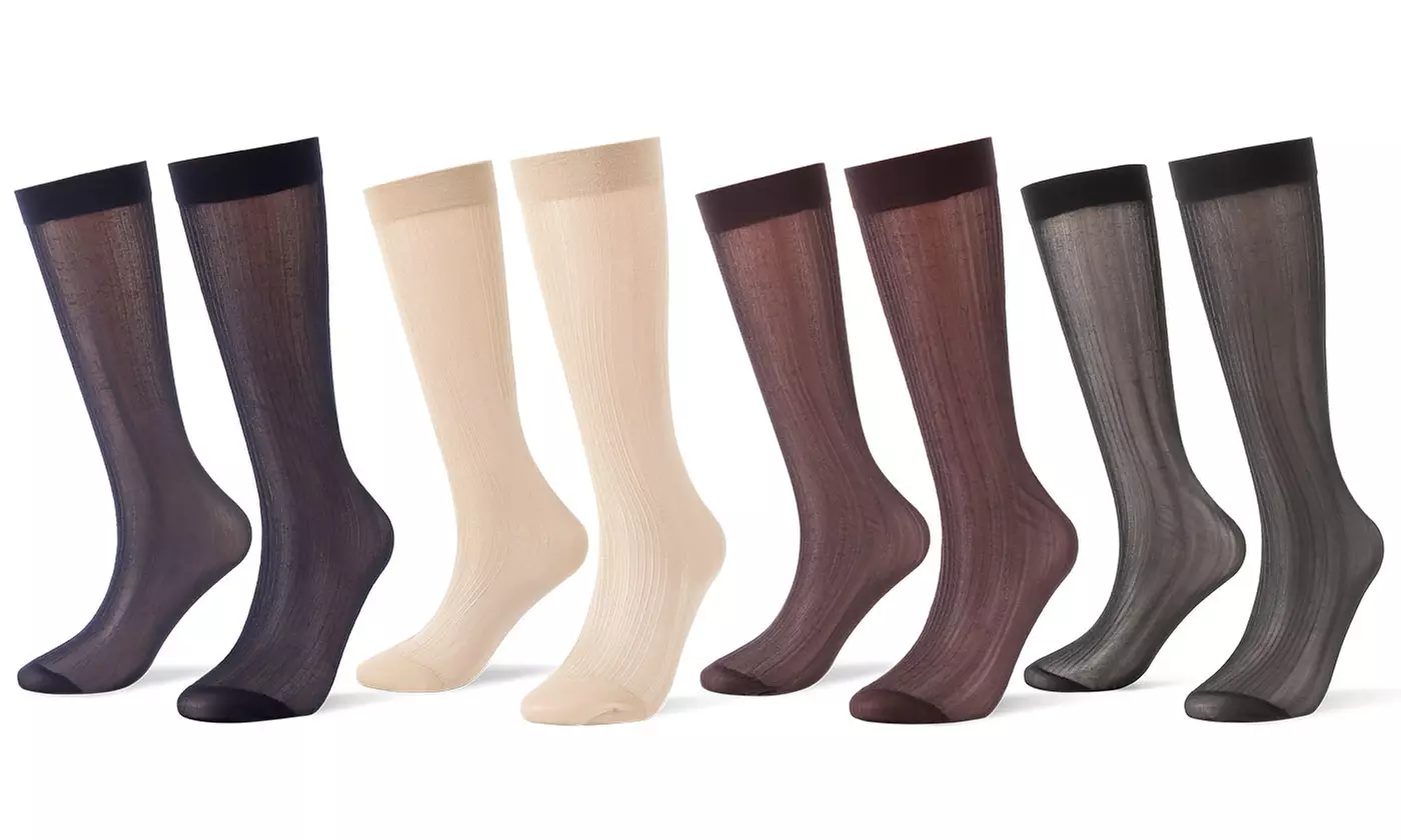 Wide Striped Sheer Dress Sock Silk High Thin Breathable Socks