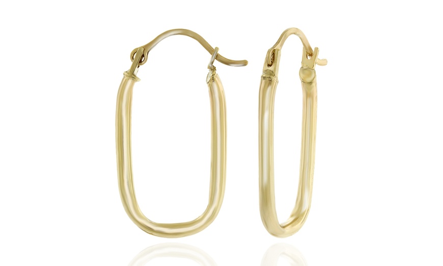 14K Solid Gold Rounded Rectangular Hoop Earrings | Groupon