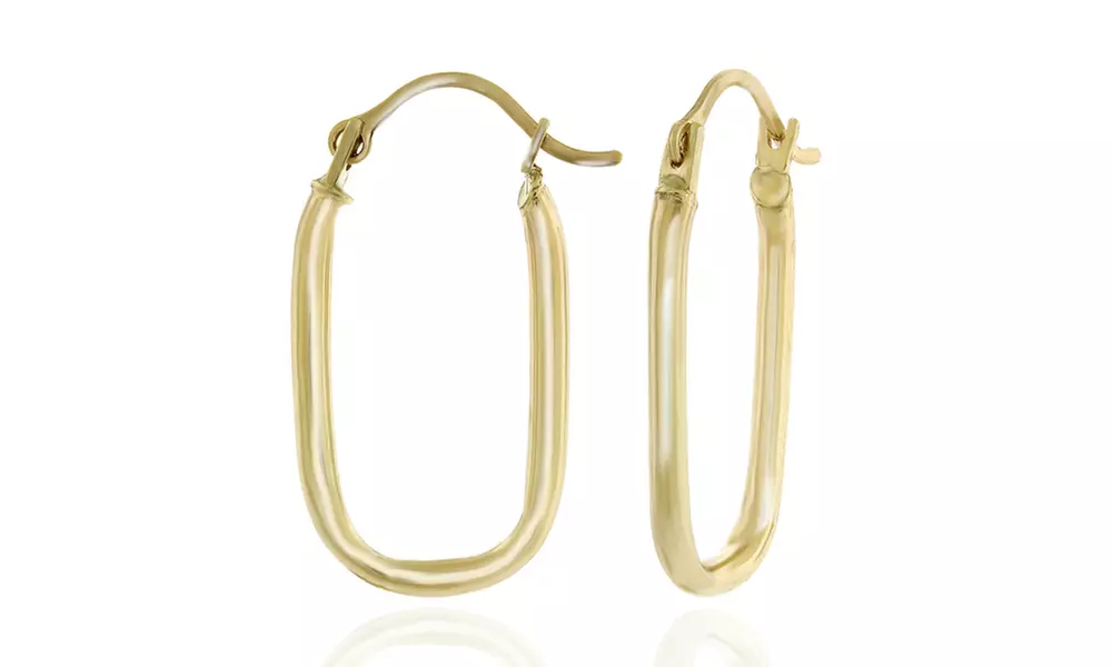 14K Solid Gold Rounded Rectangular Hoop Earrings - Primary Image