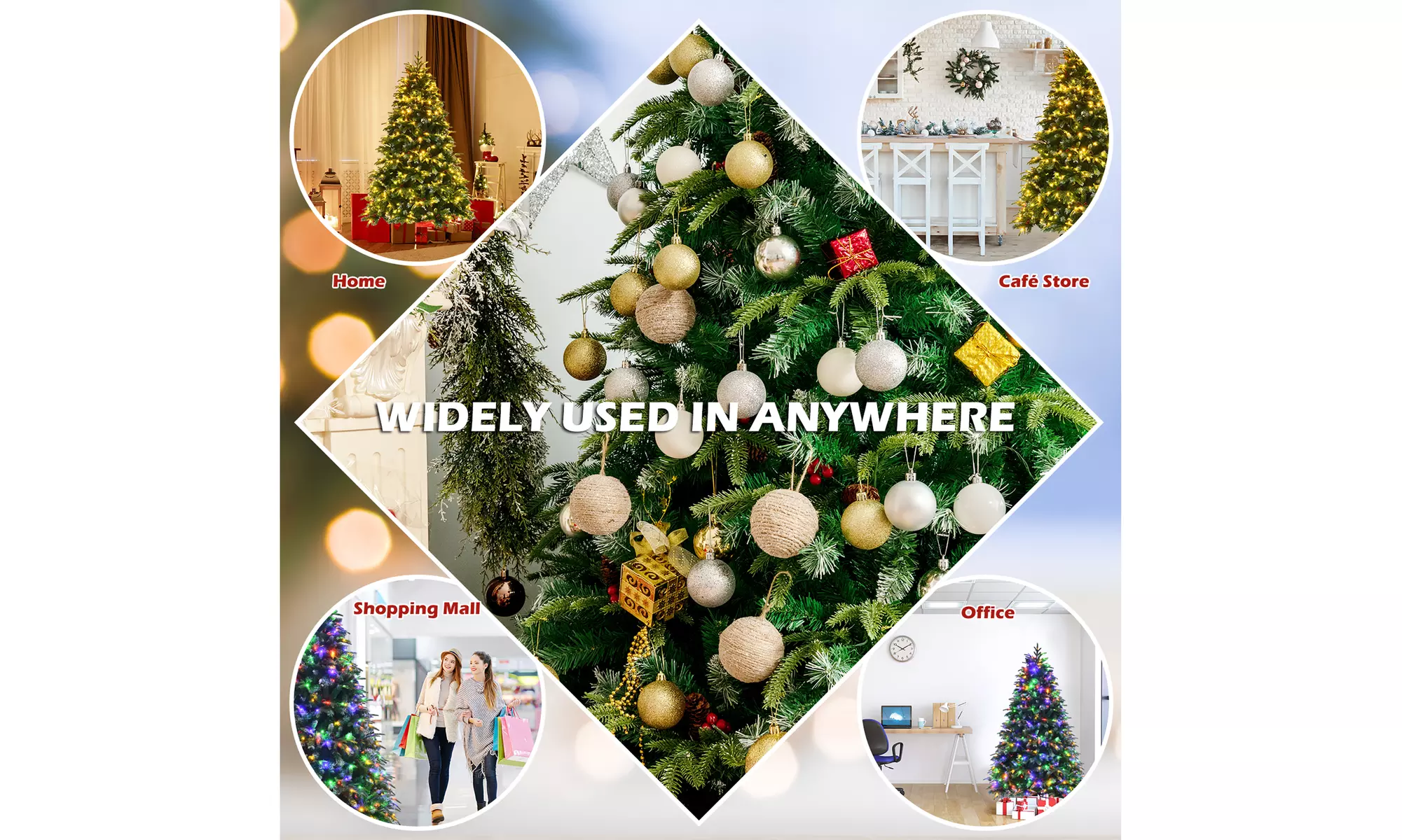 Costway 6ft Pre-Lit Snowy Christmas Tree 11 Flash Modes 350 Multi-Color Lights