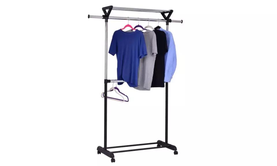 2 Rod Garment Rack Adjustable Clothes Hanger Rolling Closet with Top Shelf - Primary Image