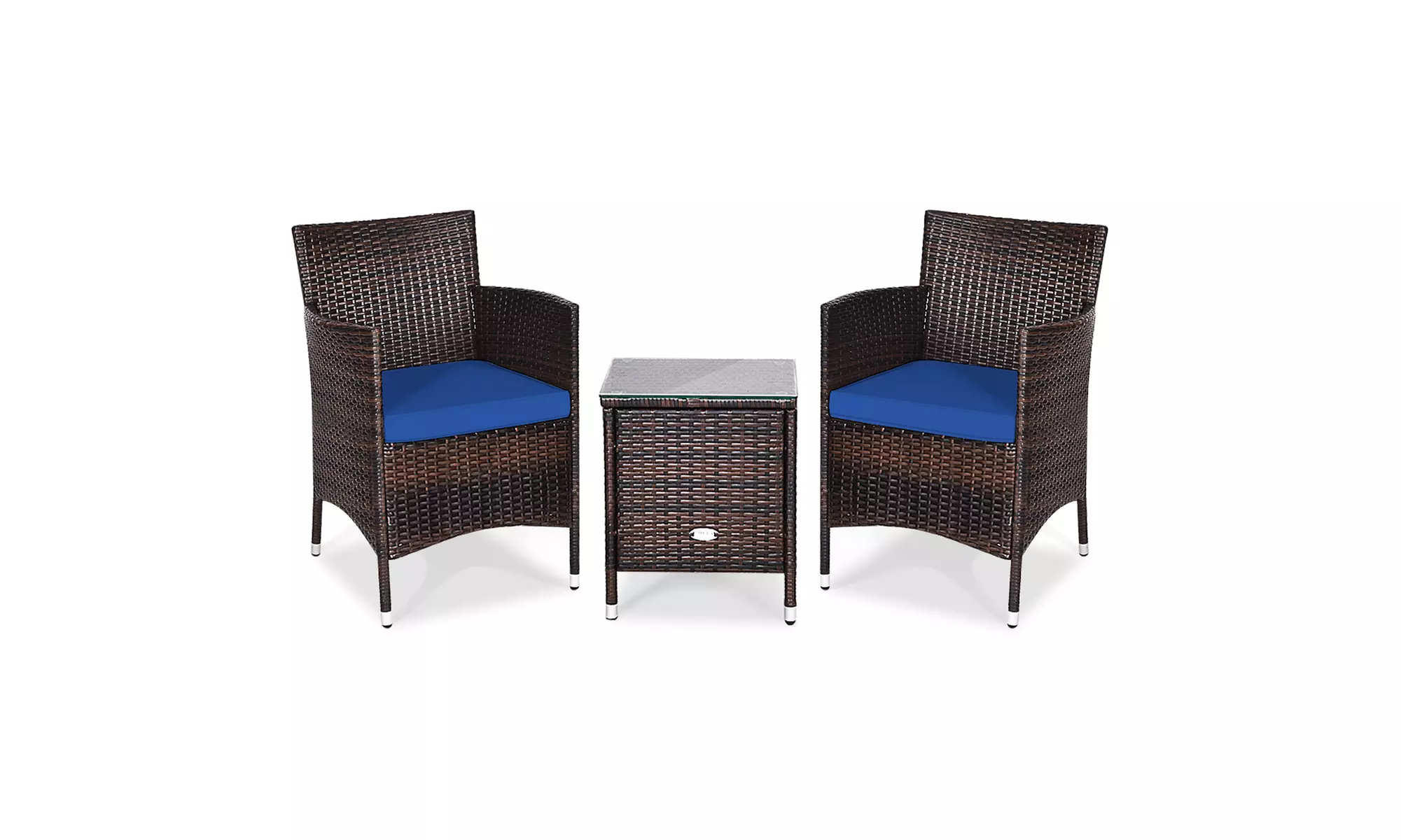 Costway Outdoor 3 PCS PE Rattan Wicker Furniture Sets Chairs Coffee Table Garden