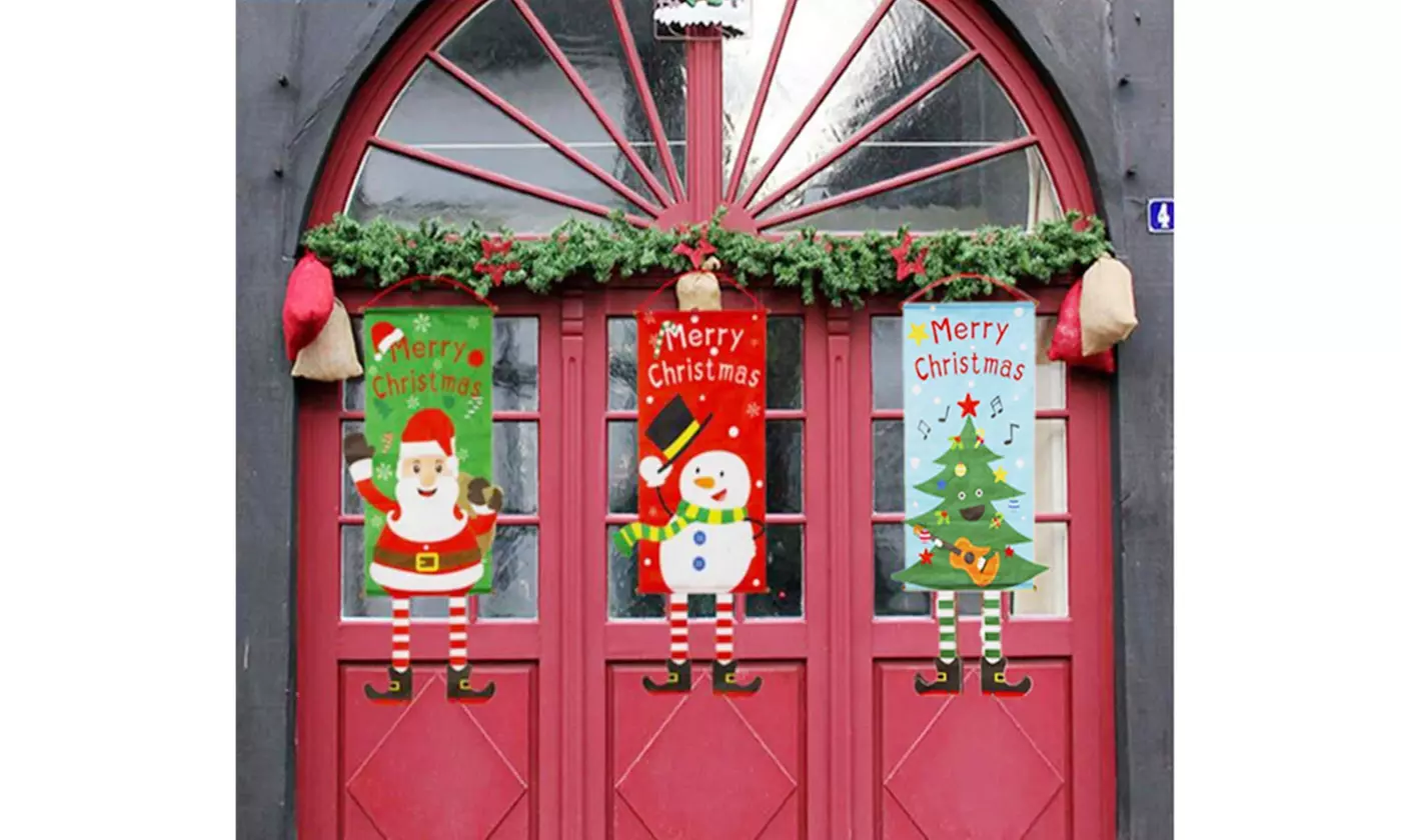 ItBelongs2U Merry Christmas Front Door Porch Sign Hanging Flag Wall Decoration