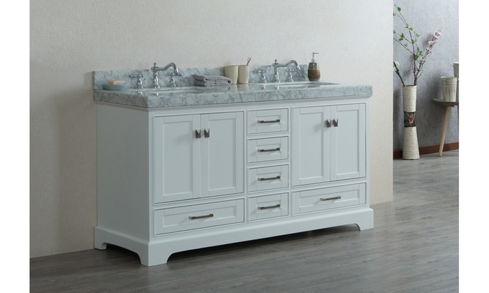 Amaris 60 Inch White Double Sink Bathroom Vanity With Marble