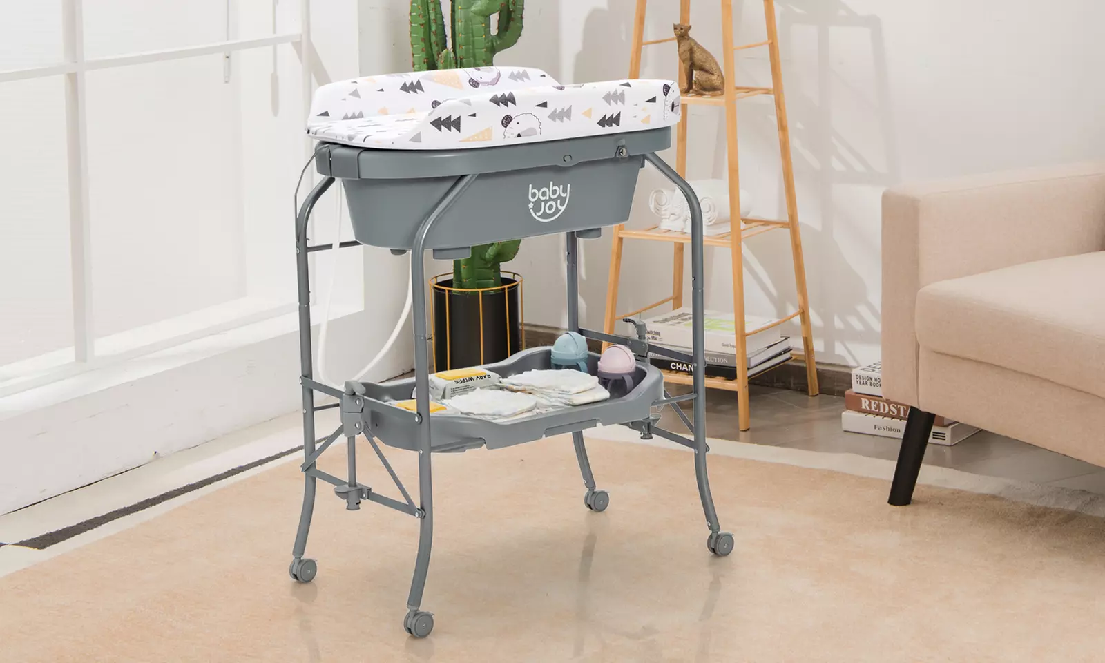 Costway Foldable and Portable Baby Changing Table with Bathtub - Primary Image