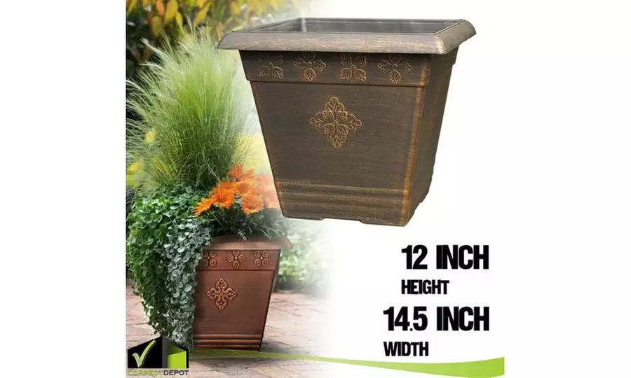 Copper Plastic Planters Garden Flower Pots Window Box Yard 14.5 Square Planter - Second Medium