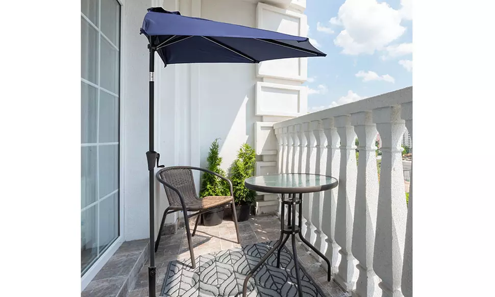 9ft Half Round Patio Market Umbrella With Easy Crank  - Primary Image