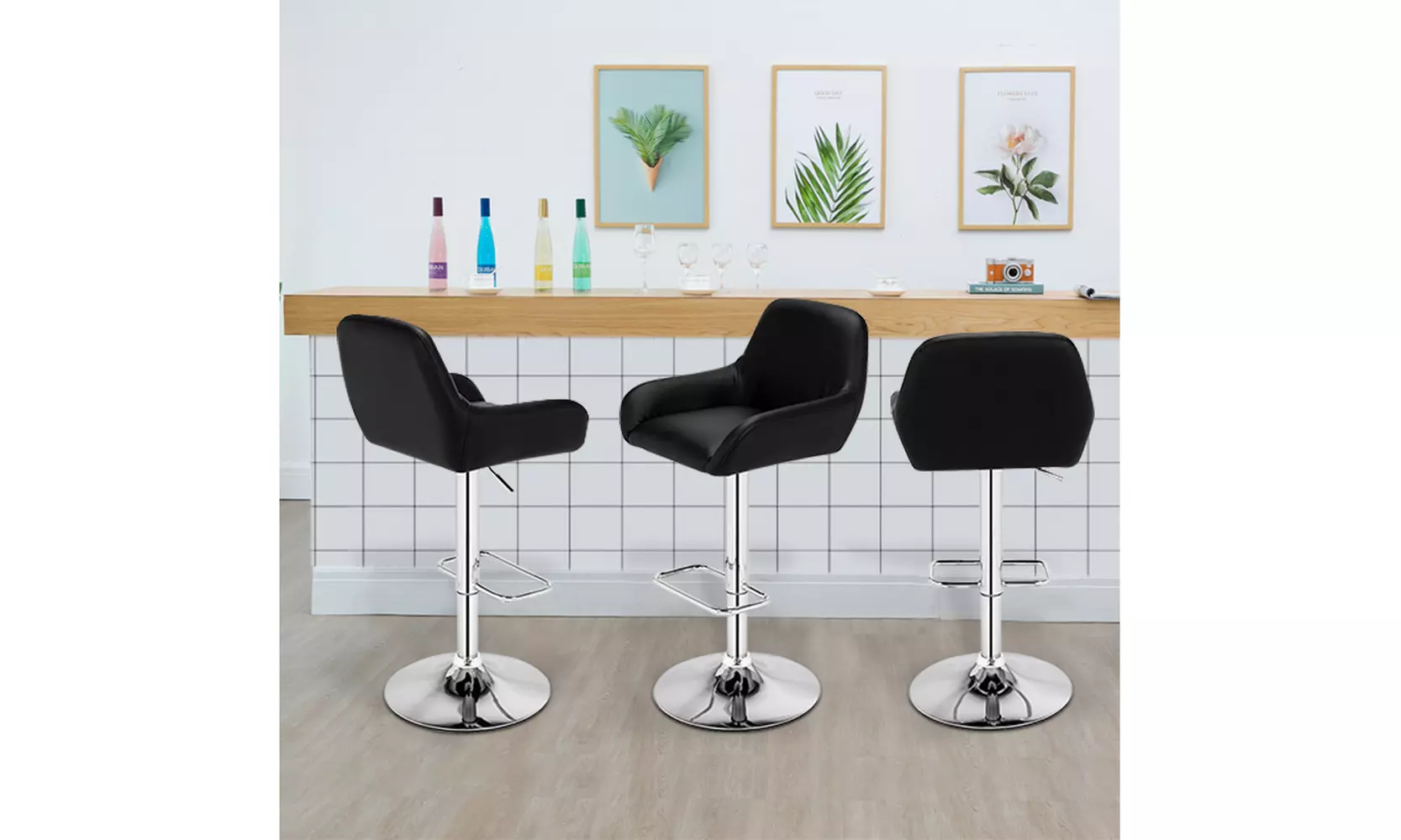 Modern PU Leather Dustpan Chair Square Foot Bar Stool Set of 2 - Primary Image