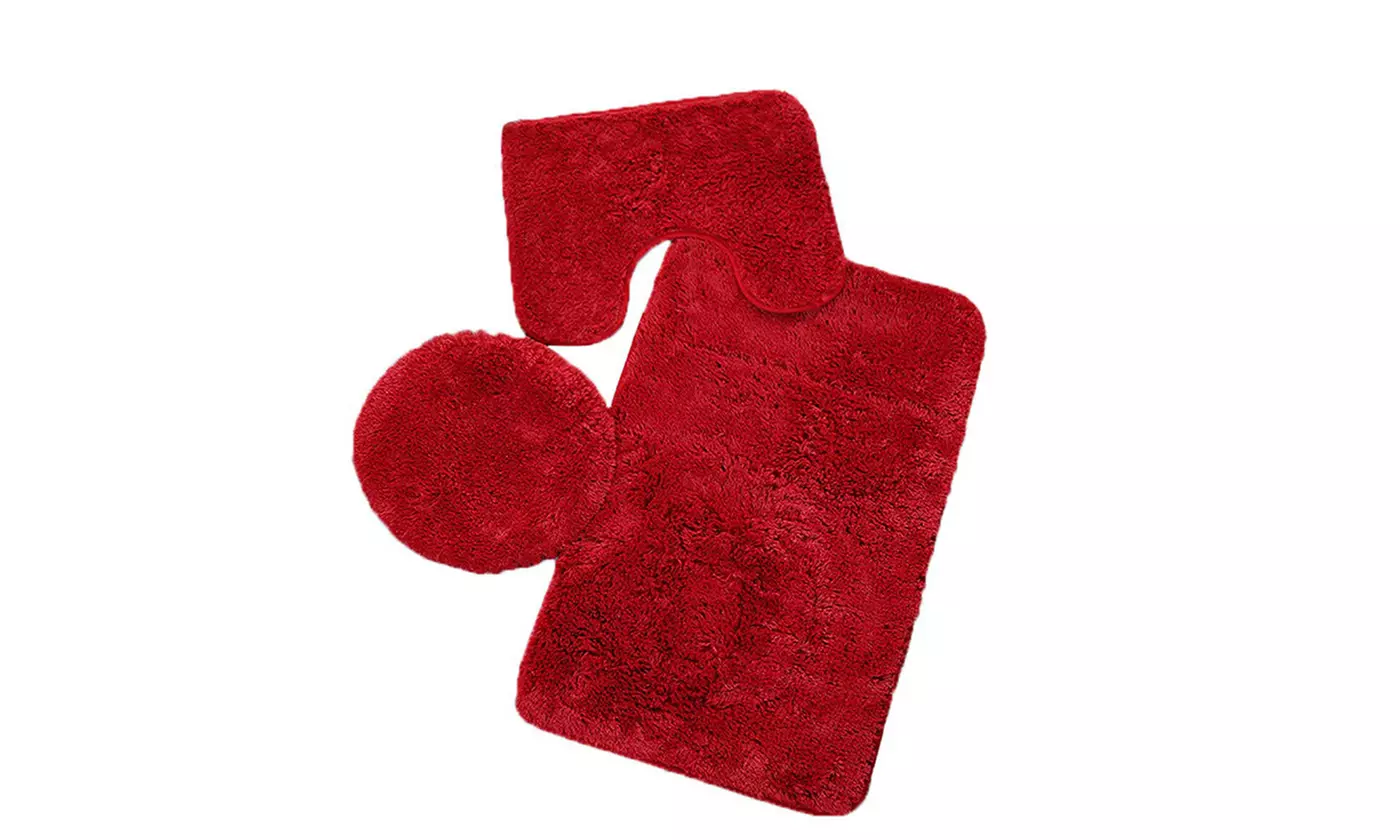 3Pc Faux Shaggy Soft Bathroom Set Bath Mat Contour Rug Toilet Lid Cover