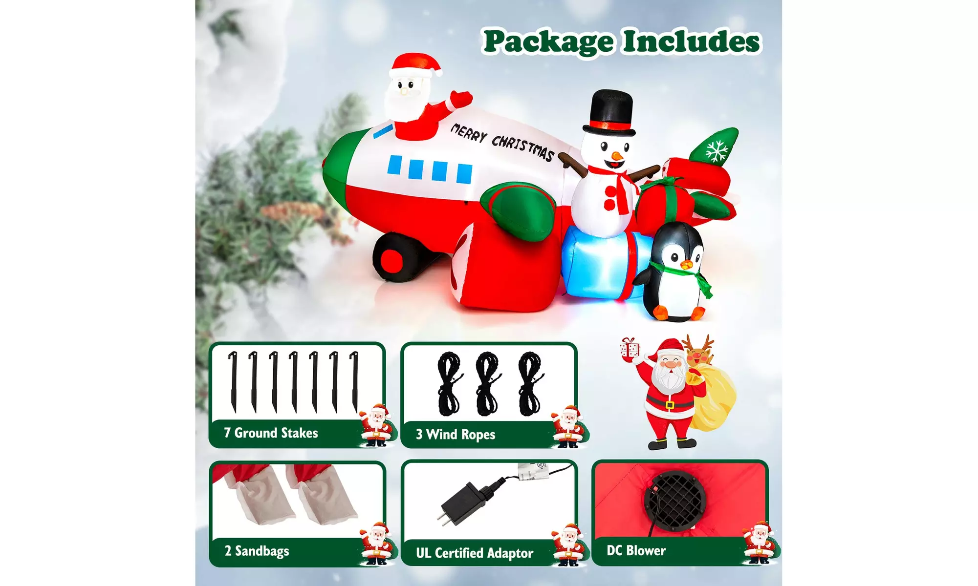 Costway Inflatable Christmas Santa Claus Helicopter Snowman Penguin Lights