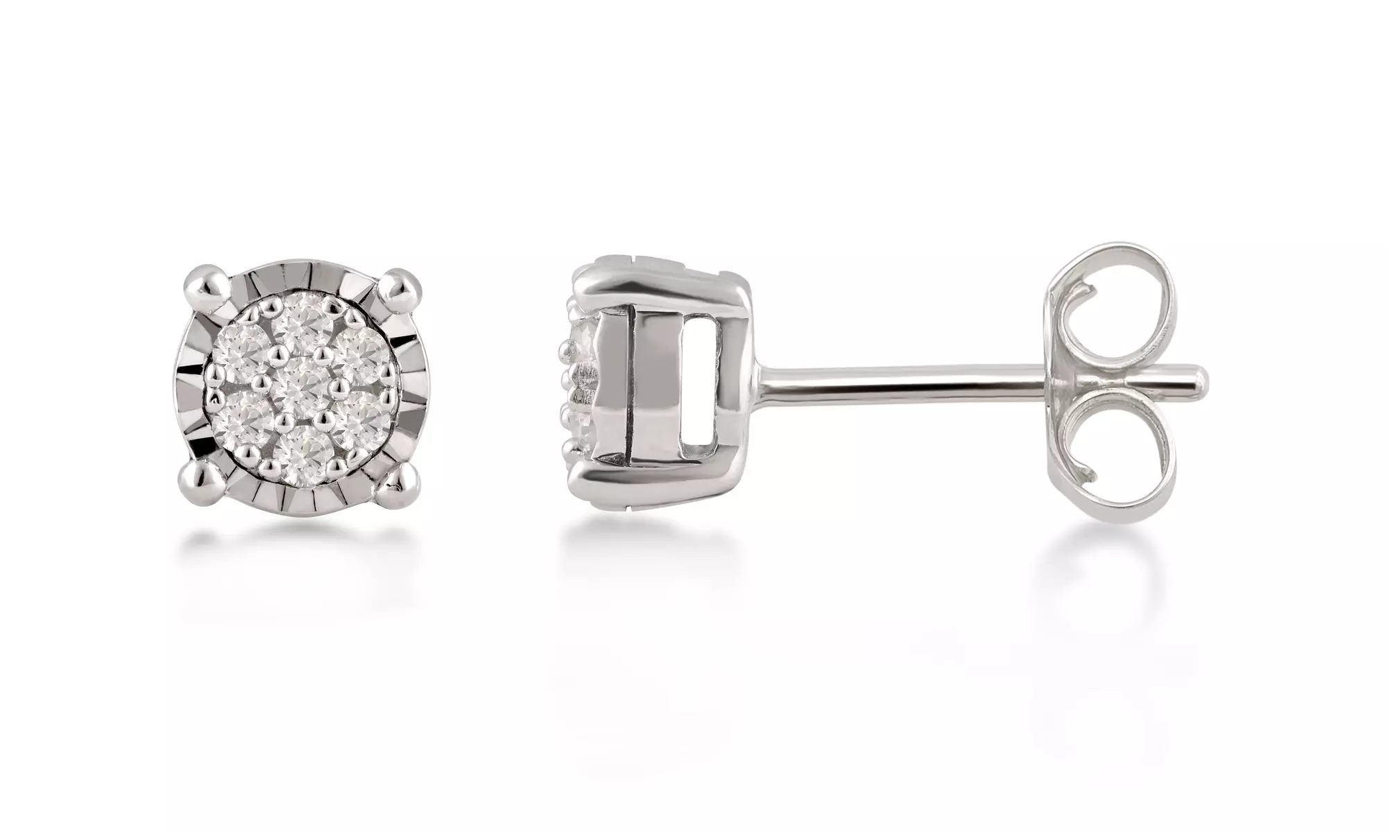 1/10 CTTW Diamond Cluster Stud Earrings in Sterling Silver By DiamondMuse - Second Medium