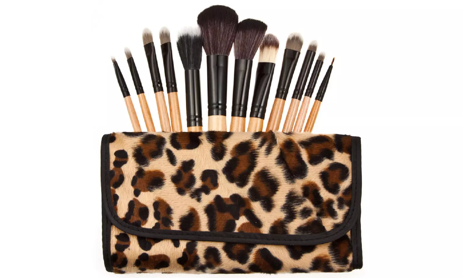 Professional Cosmetic Brush Kit with Leopard Print Case (12- Piece)