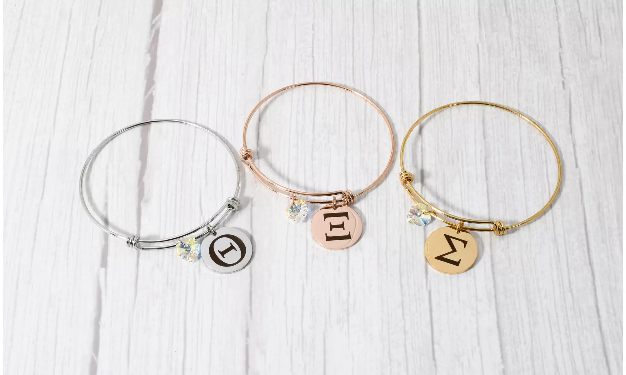 Stackable Greek Alphabet Sorority Bracelets Made With Precision Cut Crystals - Primary Image