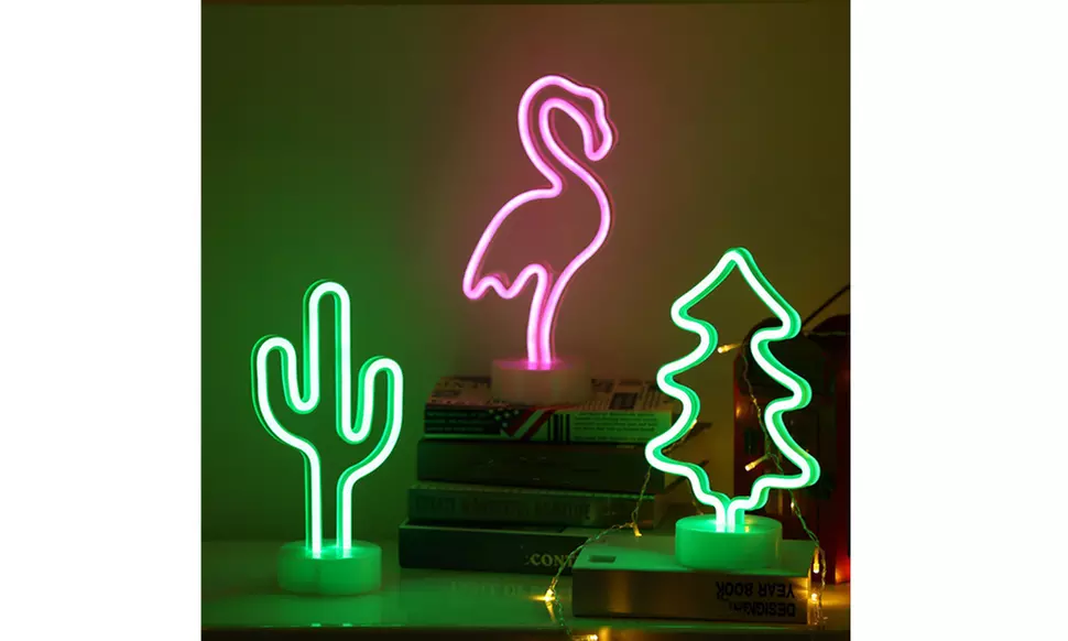 LED Cactus Coconut Tree Flamingo Neon Night Light Wall Lamps for Kids Room Decor - Primary Image