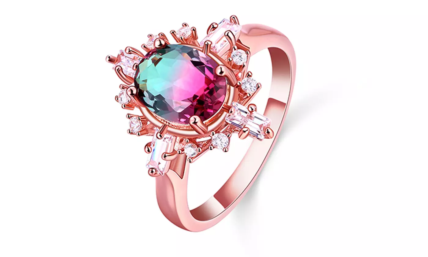 18k Rose Gold Plated Lab-Created Watermelon Tourmaline Ring - Primary Image