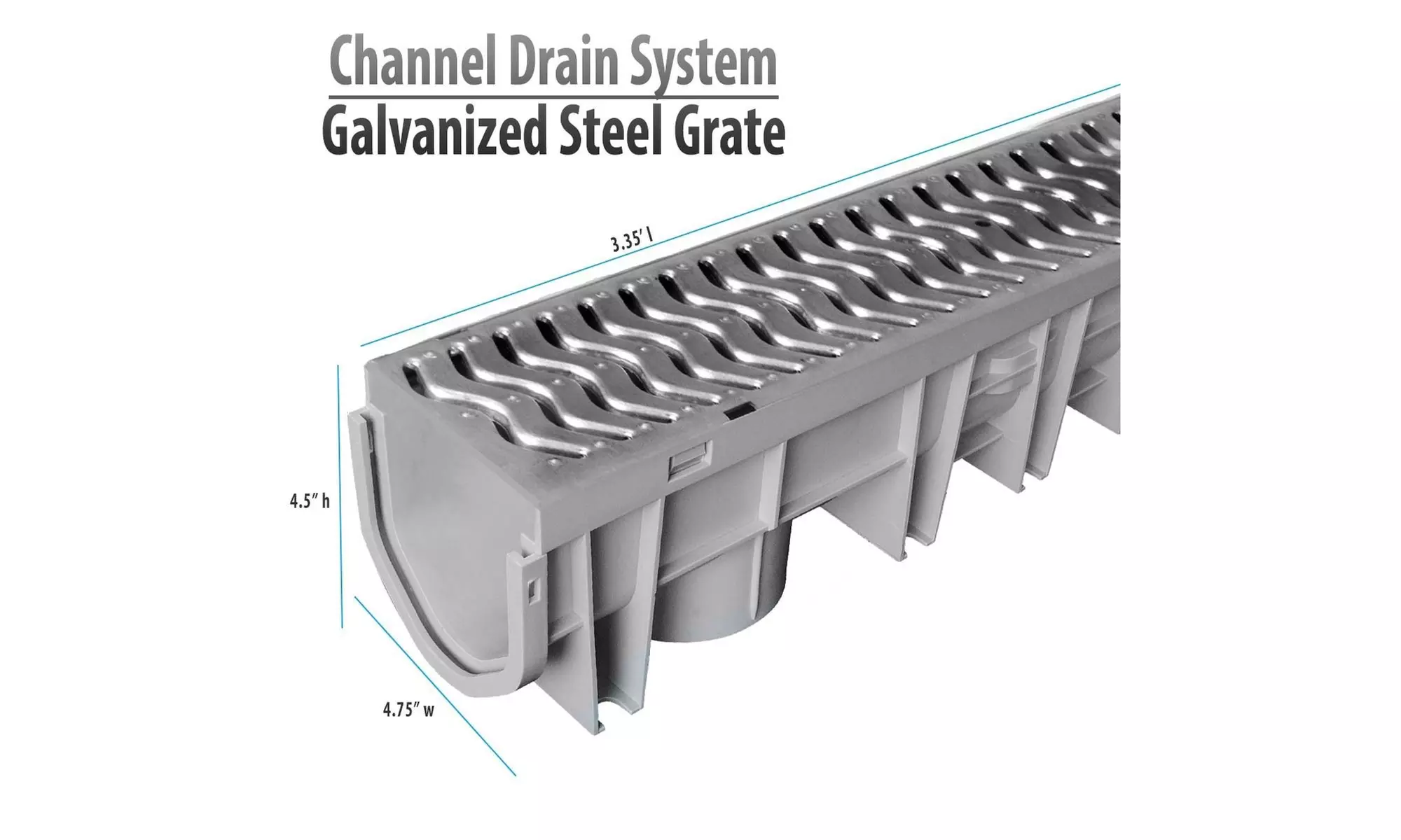 Source 1 Drainage Trench & Driveway Channel Drain with Steel Grate - 3-Pack - Primary Image