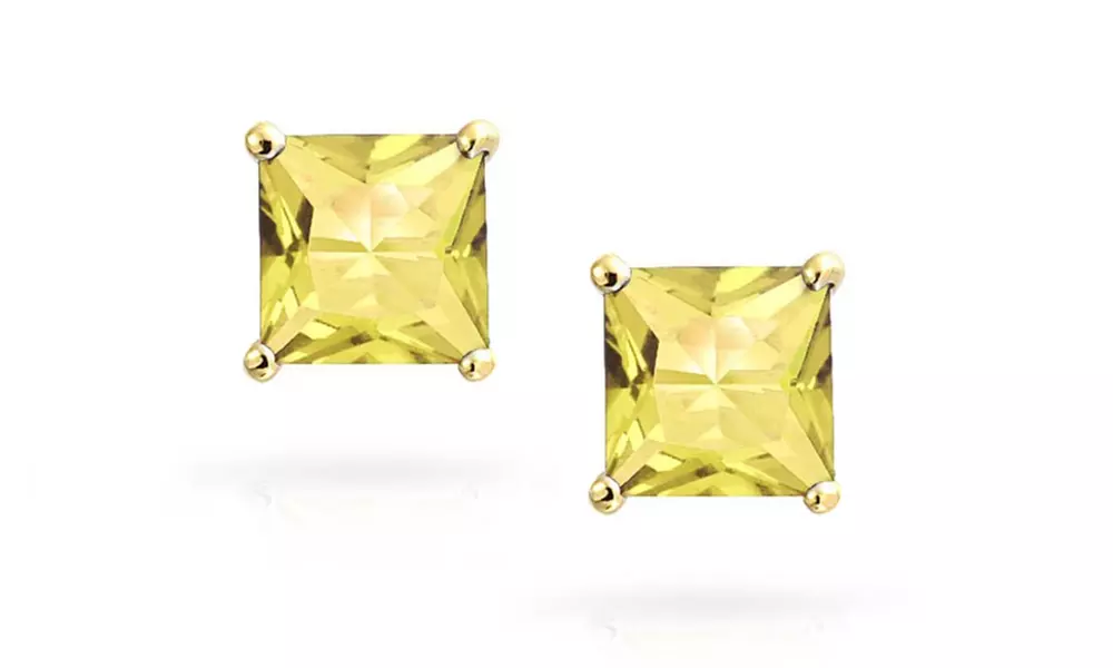 2.00 CTW Princess-cut Birthstone Studs in 14K Solid Gold by Jacmor