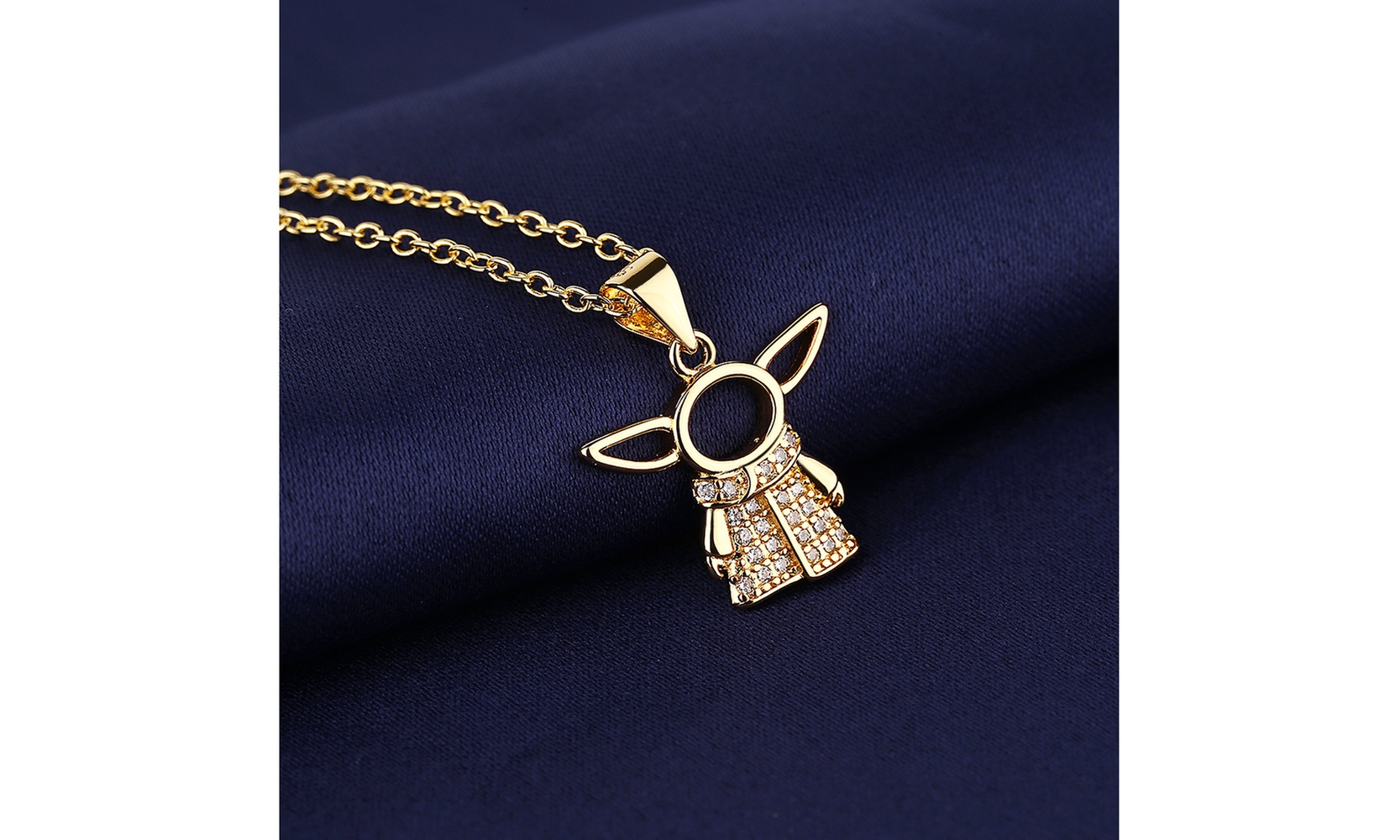 14K Gold Plated Baby Yoda Necklace with Genuine Crystals