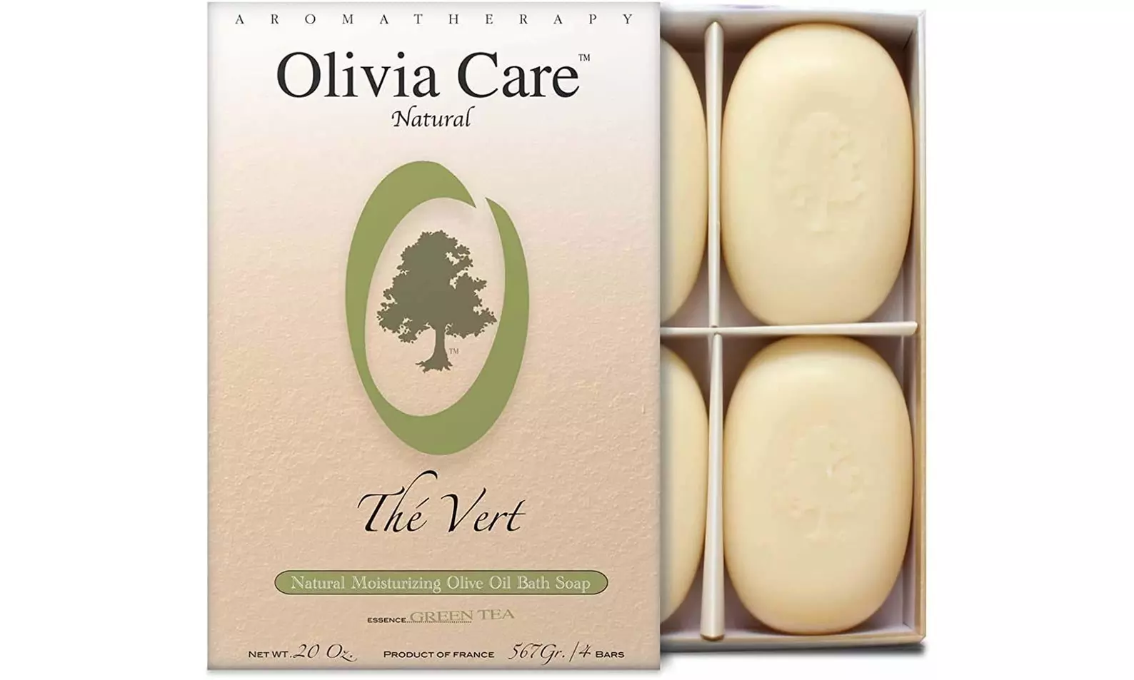 Olivia Care Bath & Body Bar Green Tea Soap 4 Pack Gift Box Organic - Primary Image