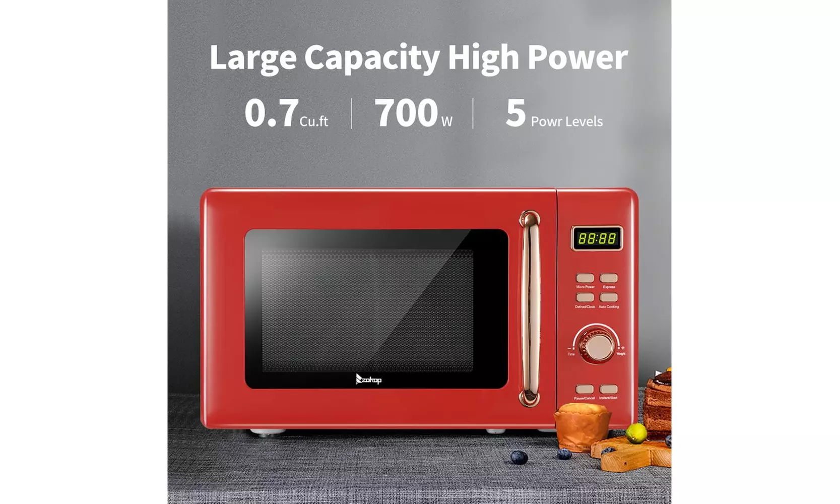 Retro  0.7 Cu. Ft. Capacity Countertop Microwave Oven, Red - Primary Image