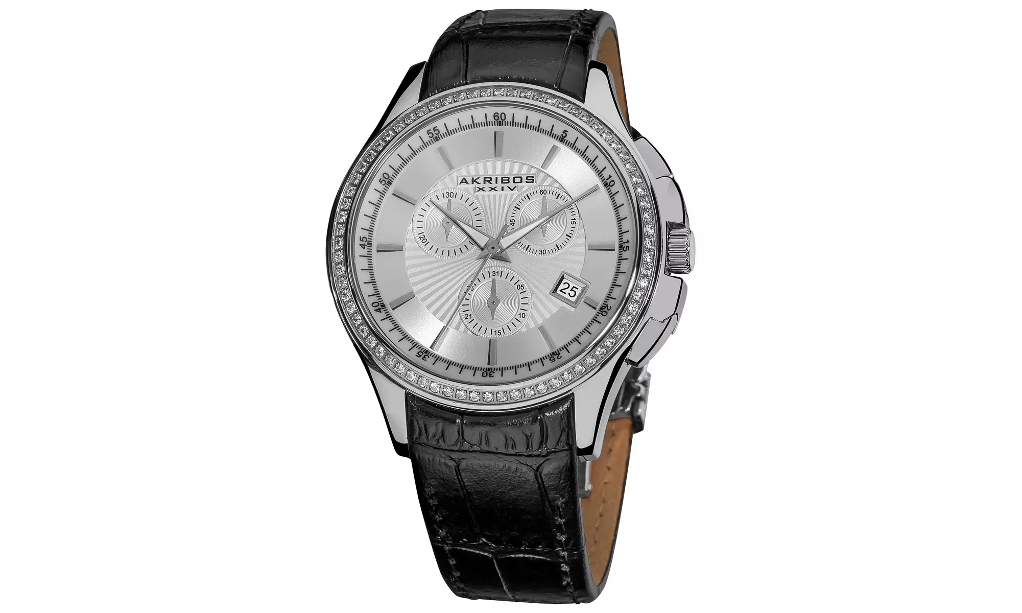 Akribos XXIV Women's Quartz Chronograph Movement Step-dial Leather Strap Watch - Primary Image