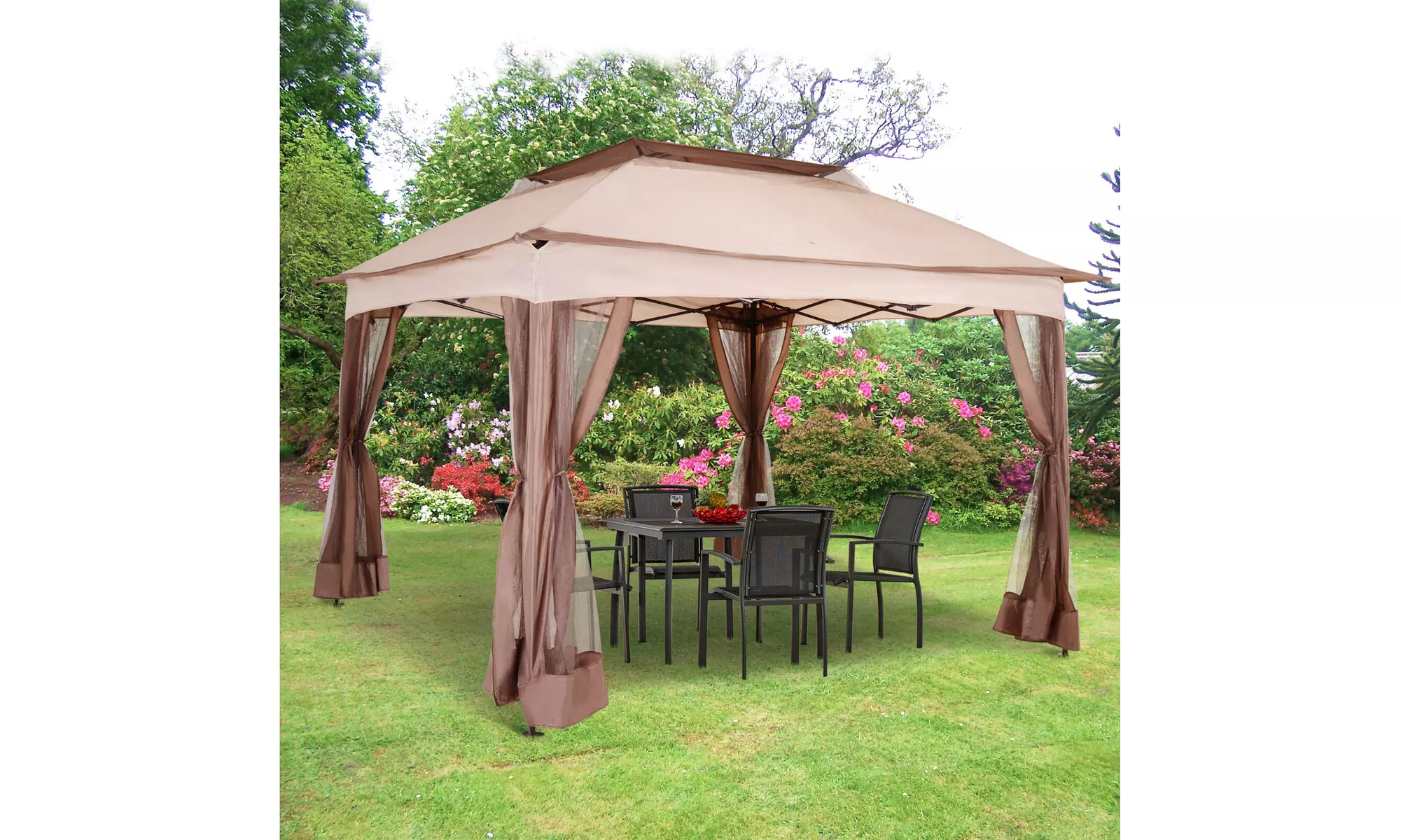 LAGGRA 11'x11' Outdoor 2-Tier Pop Up Folding Gazebo Party Tent w/ Netting - Primary Image